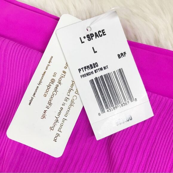 L*SPACE Frenchi Bottom Bitsy Cut High Waist Bikini Ribbed Fuchsia Pink Large New - Picture 7 of 10
